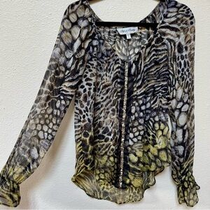 Fifteen-twenty Animal Print Sheer silk Blouse with embellishment